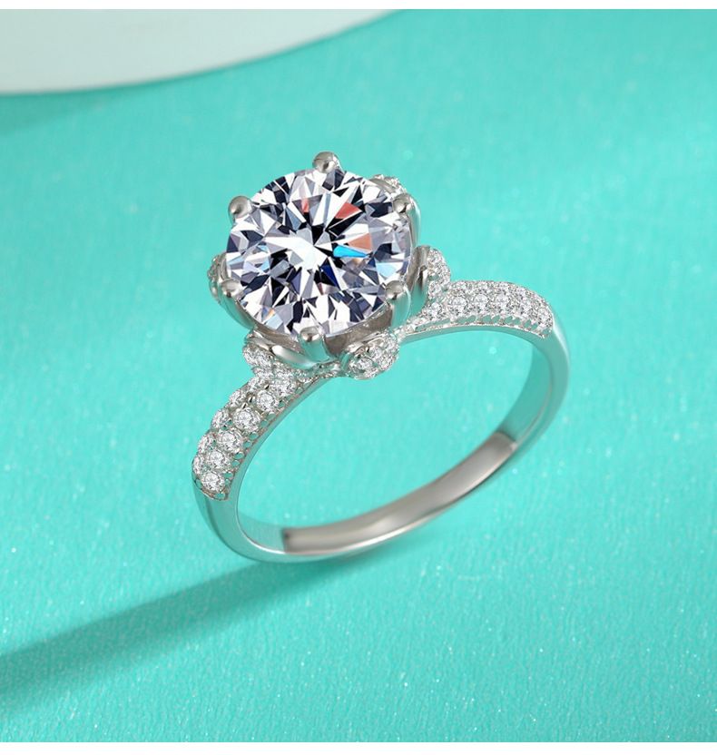 S925 Sterling Sølv Ring Til Kvinde Snedronning 1 Karat D-farvet Moissanit Petal Six Claw Diamantring_voghion.com