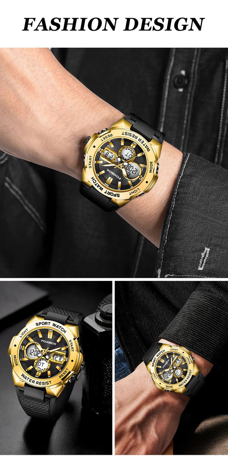 Reloj deportivo digital analógico para hombre con retroiluminación LED, resistente al agua hasta 30 m y correa de silicona duradera para exteriores, fitness y uso diario._voghion.com