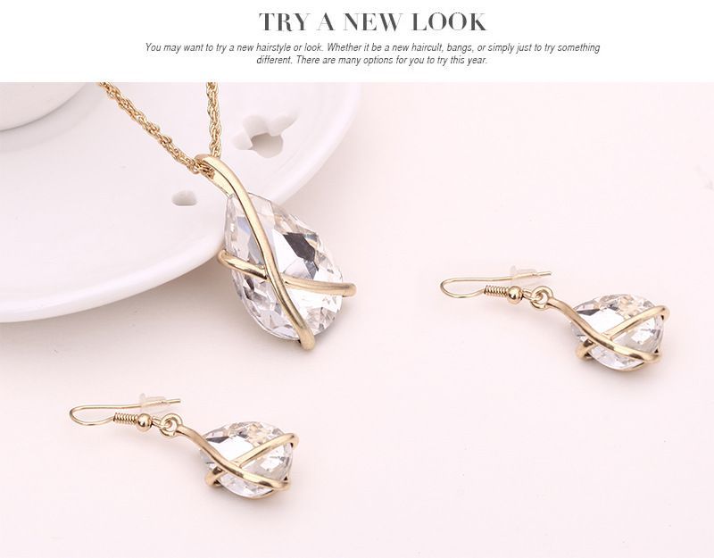 Set di gioielli in cristallo con ciondolo, collana, orecchini, nostalgico, collana, accessori da sposa alla moda per donna_voghion.com