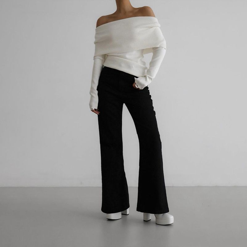 Maglione da donna autunno inverno 2025, maglia a maniche lunghe, base in maglia, top sexy aderente con spalle scoperte_voghion.com