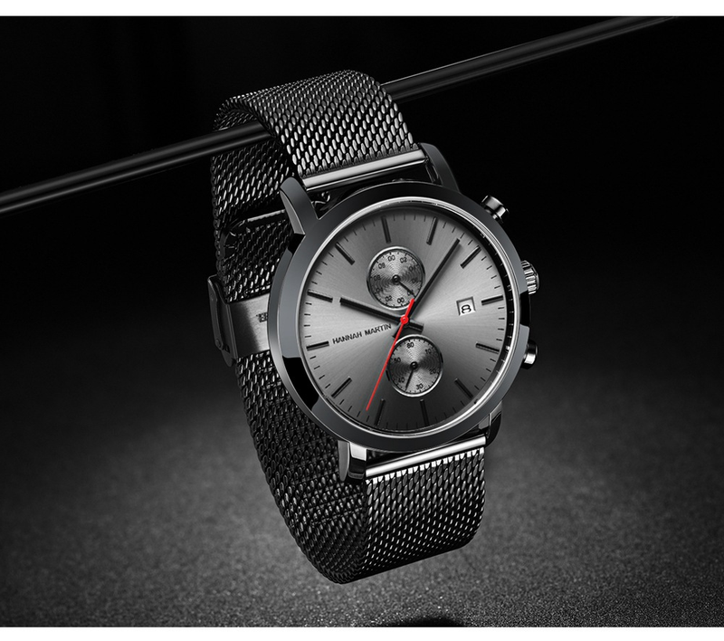 Men's Stainless Steel Waterproof Quartz Watch With Date Function, 44.5mm Round Dial, Mineral Glass, Casual & Business Style_voghion.com