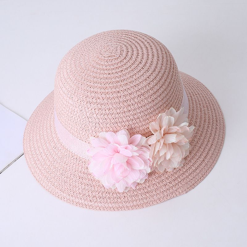 Cappello da spiaggia estivo per bambini, con paglia, per genitori e bambini, con protezione solare, con fiori carini, piccolo sacchetto fresco_voghion.com