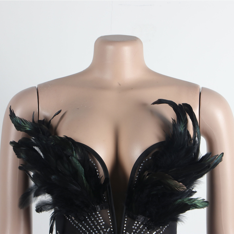 sexy feather hot rhinestones slim fit hip covering sleeveless jumpsuit_voghion.com