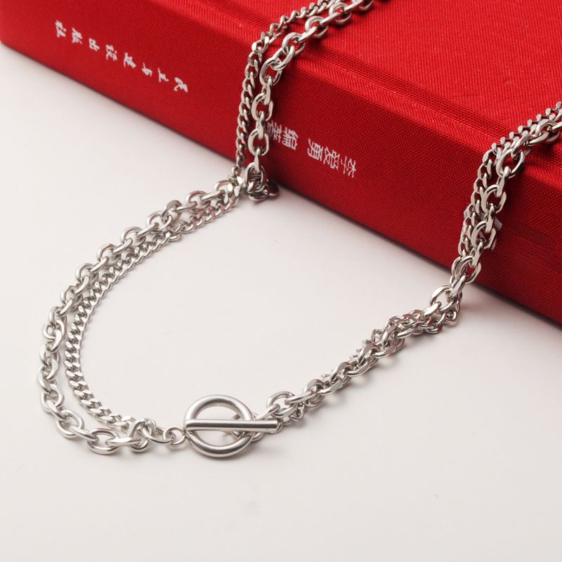 Titanium steel female personality fashion jewelry 2-in-1 double clavicle chain element ring chain item Chain chain_voghion.com