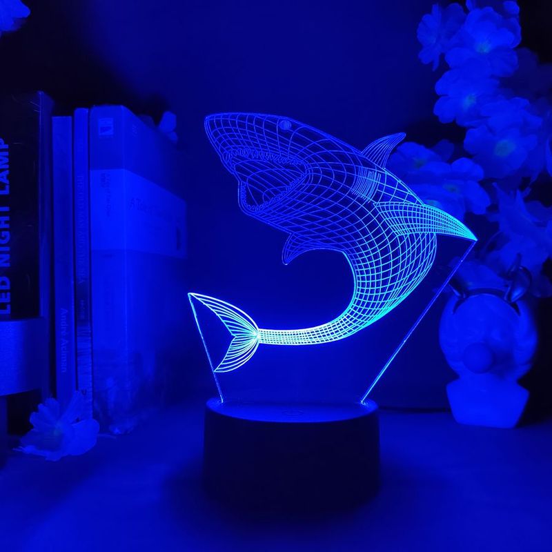 Lampada da tavolo decorativa a forma di squalo, creativa, a LED, colorata, atmosfera, animale, decorazione da scrivania, camera da letto, comodino, USB, notte_voghion.com