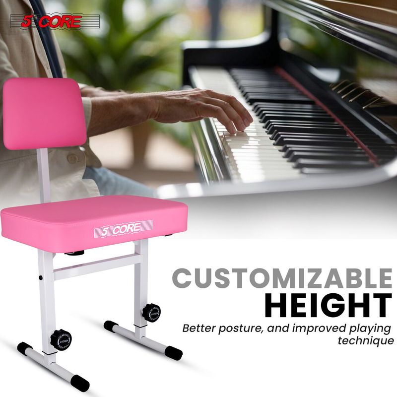 5 CORE Piano Bench Height Adjustable Keyboard Stool Stool Heavy Duty Thick Padded Cushioned Seat With Backrest - PNB B-REST PNK_voghion.com