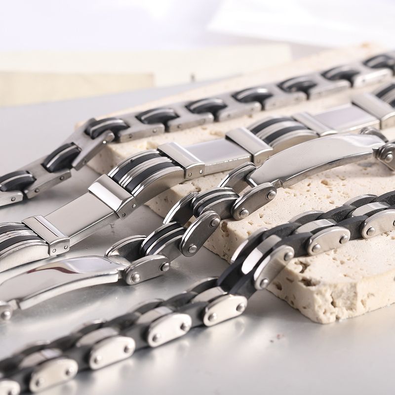 Women's Jewelry Fashion Stainless Steel Bracelet Punk Multi Layer Simple Versatile Silicone Bracelet_voghion.com