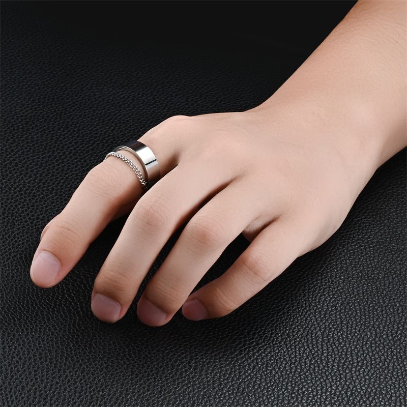 Bague minimaliste en acier titane à la mode avec chaîne pour homme et femme, style punk hip-hop, bague polyvalente pour toutes les occasions_voghion.com
