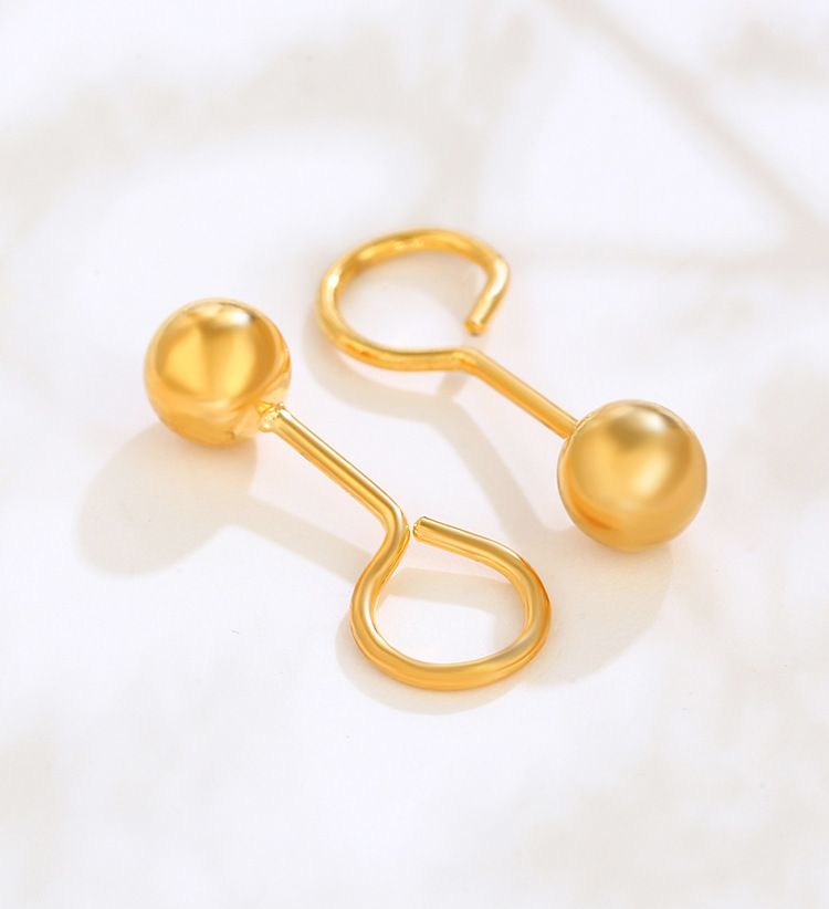 Gold Plated Earrings With Smooth Round Bead Earrings And Simple Mini Curved Hook Tassel Earrings_voghion.com