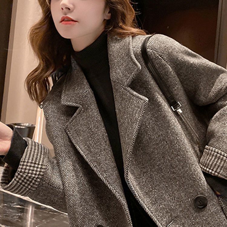 Blazer de lã feminino, primavera de 2025, estilo coreano, solto e emagrecedor, casual, casaco de lã_voghion.com