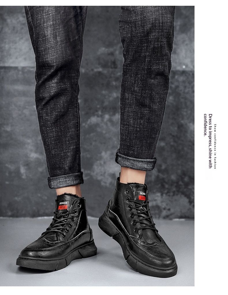 Bottes montantes chaudes Glide 2025 Hiver en coton avec doublure polaire, style business, en cuir, pour hommes._voghion.com