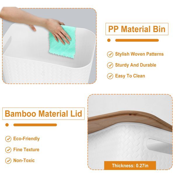 2Pcs Storage Bins With Bamboo Lids Stackable Plastic Storage Container With Handle Storage Box Accessories Holder For Bedroom Kitchen Shelf Closet_voghion.com