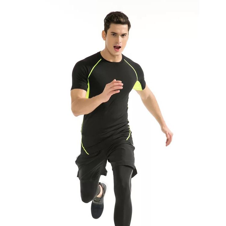 Vêtements pour hommes exercice musculaire vêtements de fitness élastiques deux ensembles de collants à séchage rapide pour hommes vêtements d'entraînement de course à sec_voghion.com