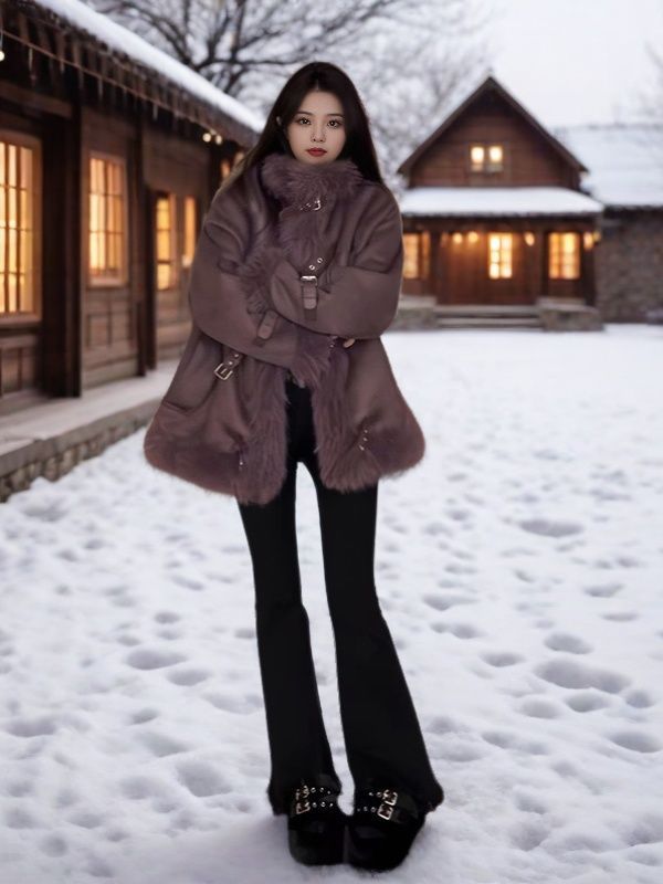 Cappotto spesso foderato in pile per donna, autunno e inverno 2025, nuovo stile Ins, in pelle scamosciata di pecora e shearling, un pezzo_voghion.com