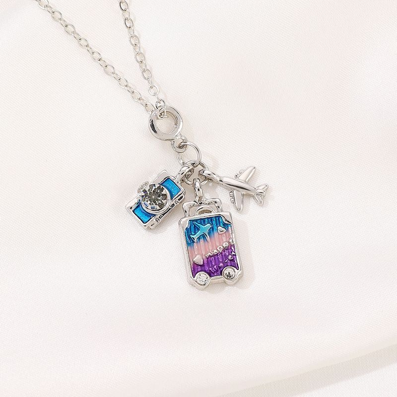 Ins Camera Aircraft Suitcase Pendant Global Travel Necklace Female Creative Design Sense Clavicle Chain Gift_voghion.com
