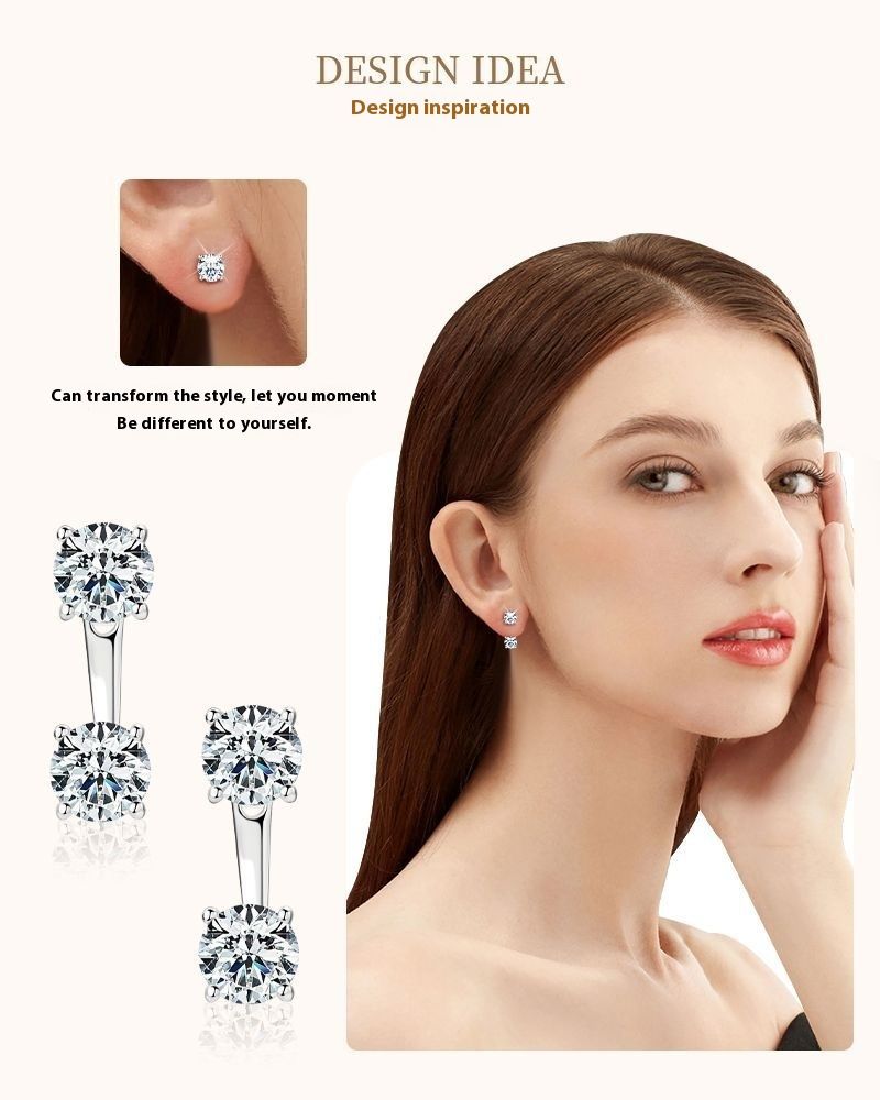 Modischer personalisierter Mosonit mit Sterling Silber, kleine und hochwertige Luxus-Ohrringe_voghion.com