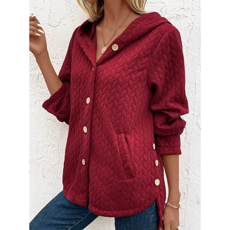 Damenbekleidung Damen einfarbiges Kapuzen-Knopf-Spleißen Langarm-Sweatshirt für Damen_voghion.com