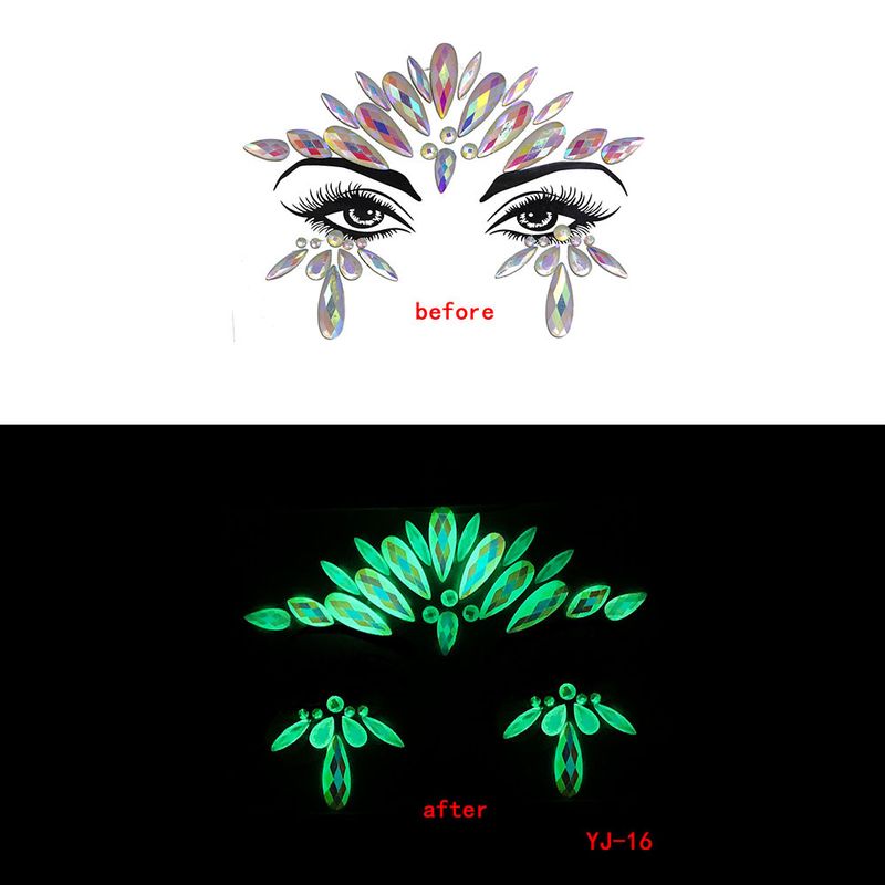 New EDM Face Sticker Diamond, Halloween Grimace Sticker Diamond Luminous Crystal, Between Eyebrows Sticker Luminous Face Sticker Masquerade_voghion.com