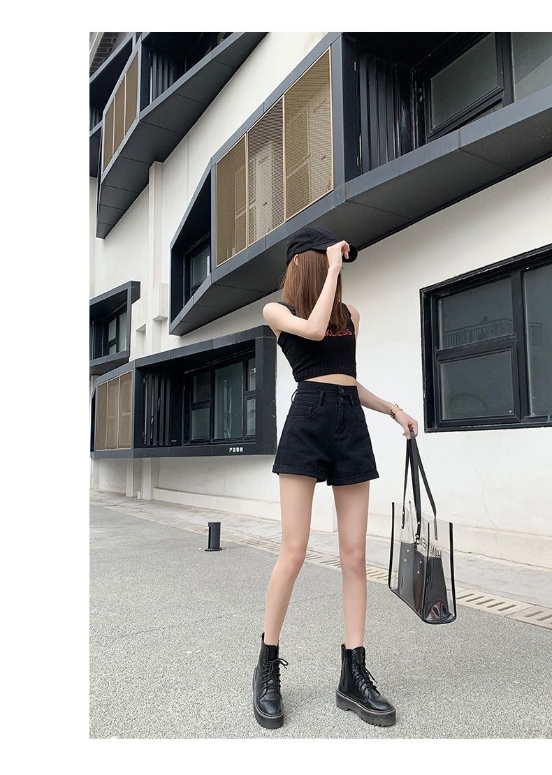 Pantaloncini di jeans famosi su Internet per le donne, larghi, estivi, nuova versione coreana a vita alta, snellenti e_voghion.com