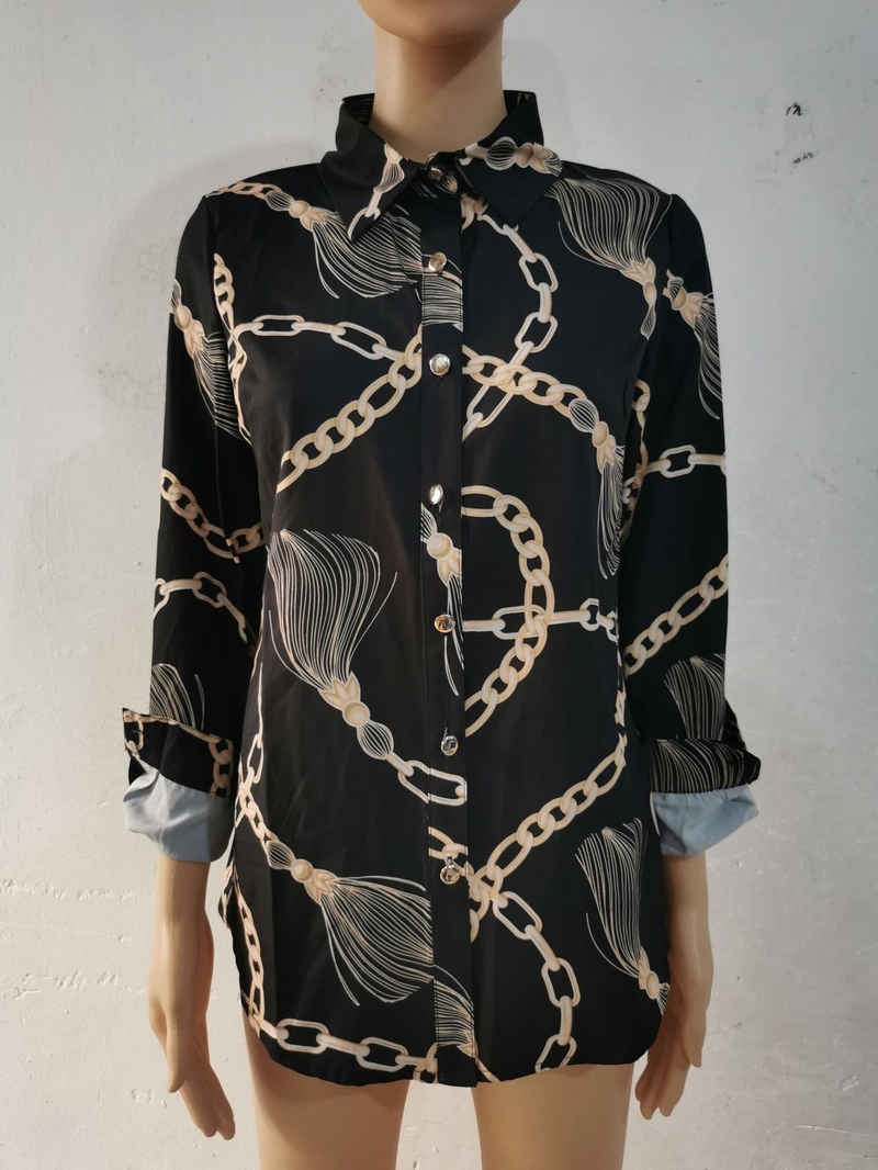 Camicia da ufficio da ufficio a maniche lunghe con stampa casual alla moda da donna_voghion.com