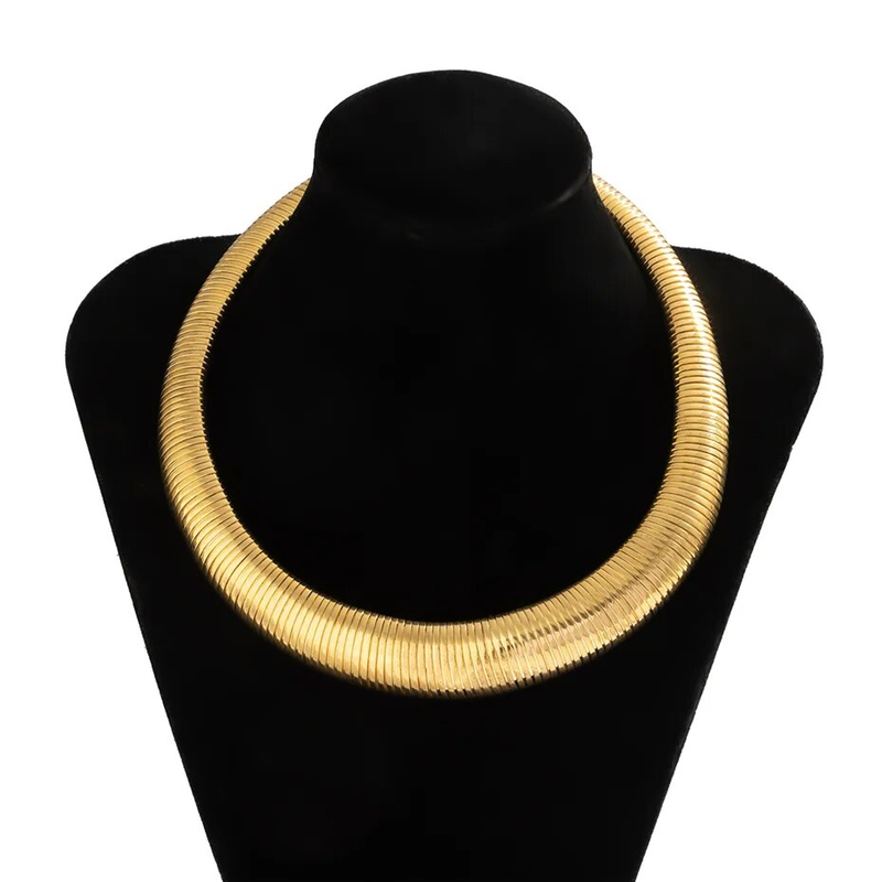 Gypsy Exaggerated Heavy Metal Twisted Torques Choker Necklace for Women Spiral Big Chunky Chain Grunge Jewelry Steampunk_voghion.com