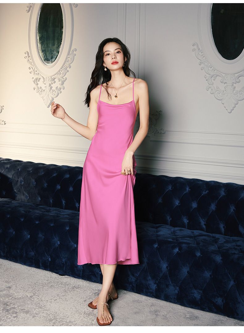 Elegante camicia da notte in raso e chiffon per donna - Abito sottoveste con spalline in seta e scollo drappeggiato, pigiama leggero per l'estate_voghion.com