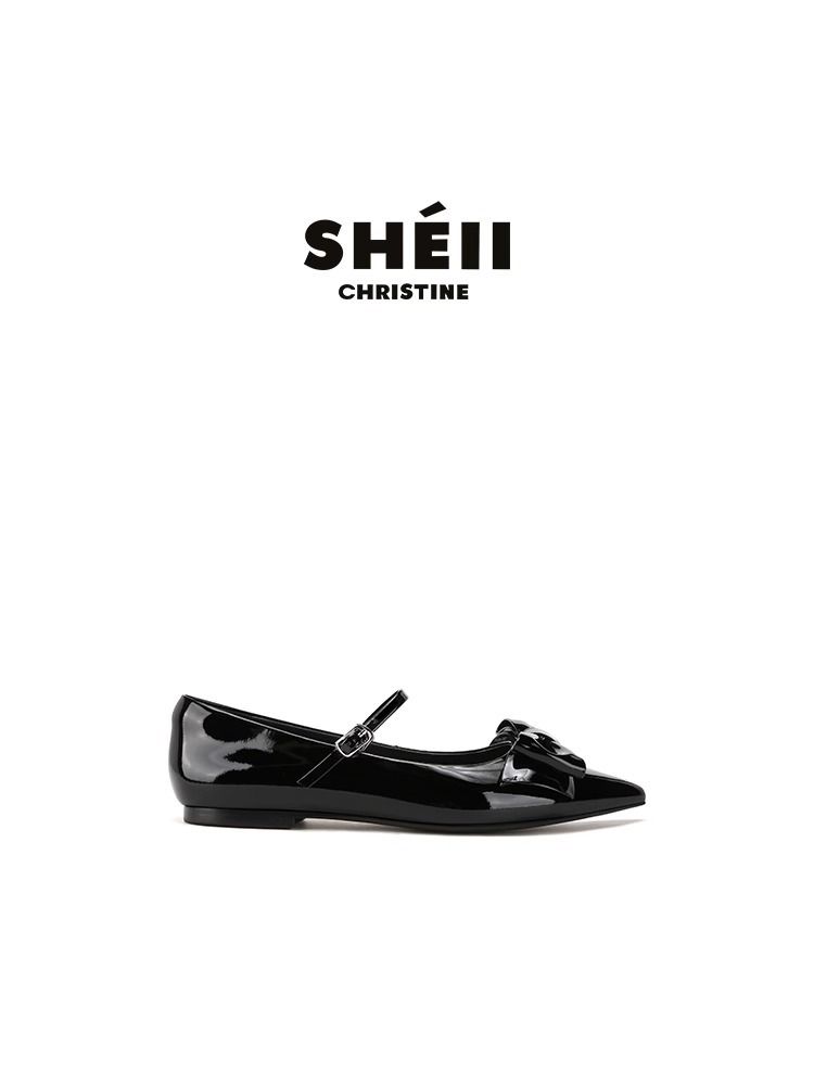 【Sheii Su Yinyin】 Mary Jane-Schuhe mit kleiner spitzer Spitze und bogenförmiger Schnalle und flacher Unterseite, für Damen_voghion.com
