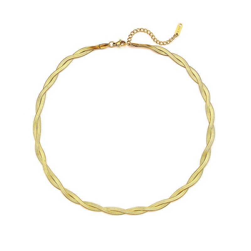 Bijoux pour femmes, design de niche, chaîne de clavicule à deux brins tressée en forme d'arête de poisson, bracelet en acier inoxydable plaqué or K, collier_voghion.com
