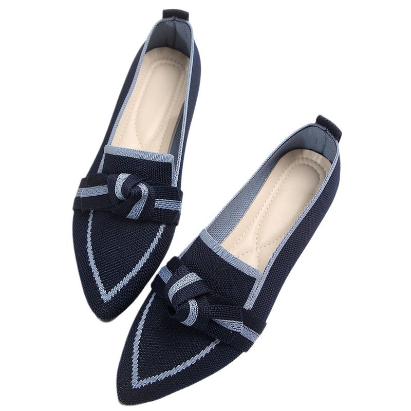 Slim Pointed Toe Plus Size Flat For Women 2025 Fashion Slip-On Bowknot Casual Breathable Color Block Shoes_voghion.com