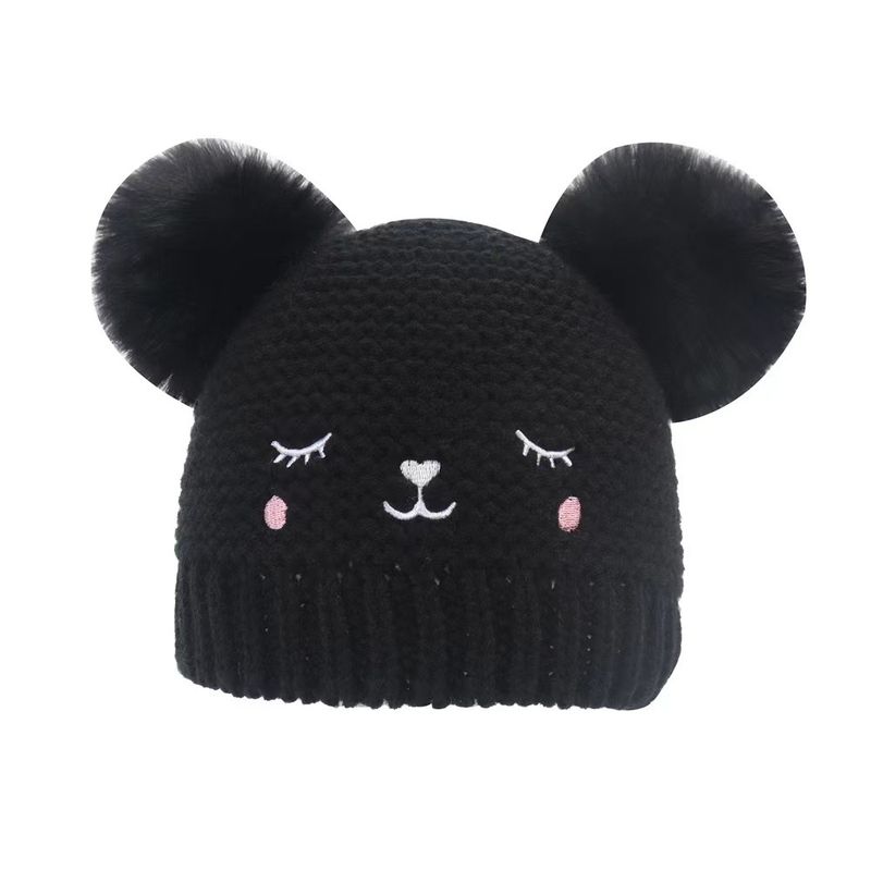 Platform specific autumn and winter children's cartoon double wool ball knitted hat_voghion.com