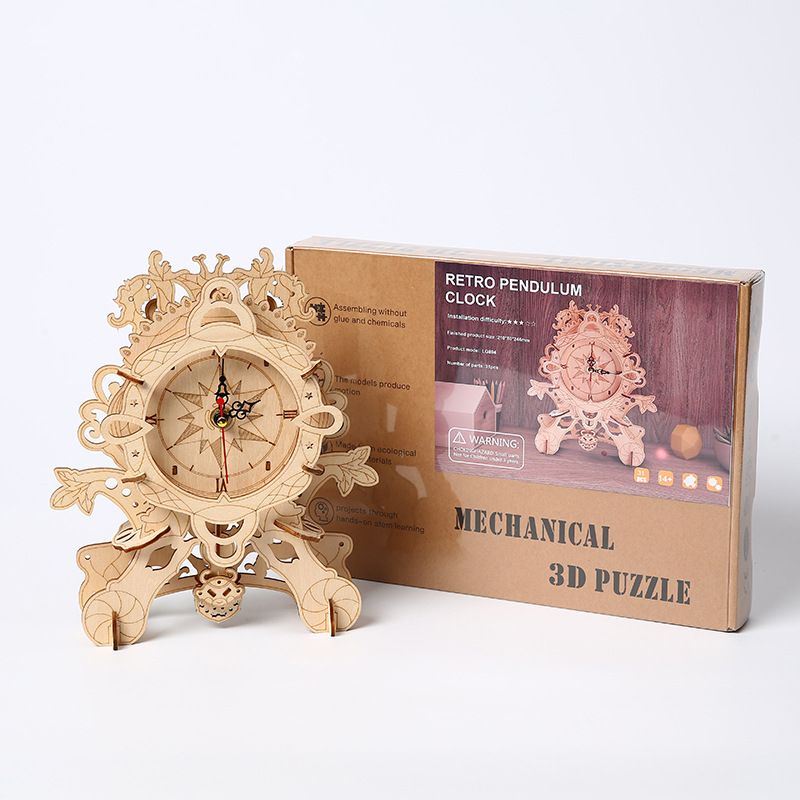 Nieuwe DIY retro stoel klok houten 3D driedimensionale puzzel puzzel decompressie en montage speelgoed creatieve handwerk ornament_voghion.com