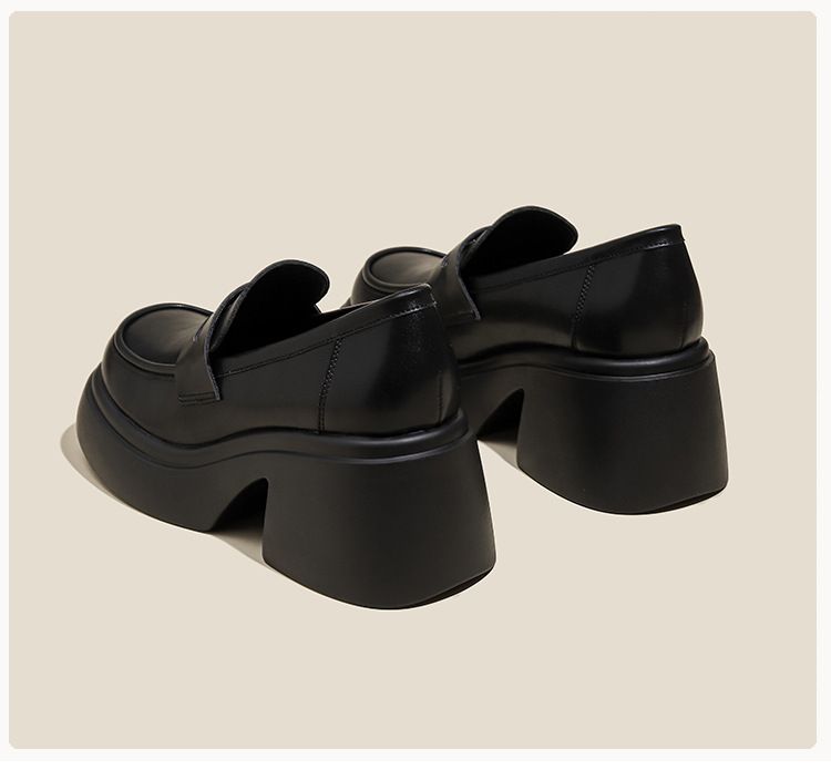 New platform loafers black muffin chunky heels matching leather shoes_voghion.com