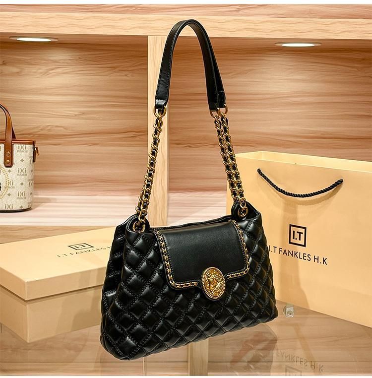 Borsa a catena in vera pelle per donna con un tocco di alta qualità, borsa a tracolla singola sottobraccio di grande capacità, nuova tendenza 2024_voghion.com