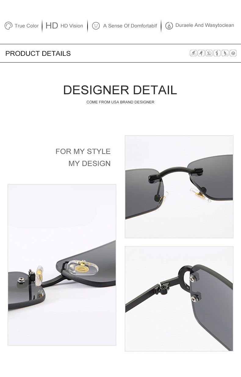 Nouveautés CATERSIDE Lunettes de soleil rectangulaires bleues pour hommes Lunettes de soleil carrées sans monture en métal pour femmes Verres dégradés Lunettes d'extérieur_voghion.com