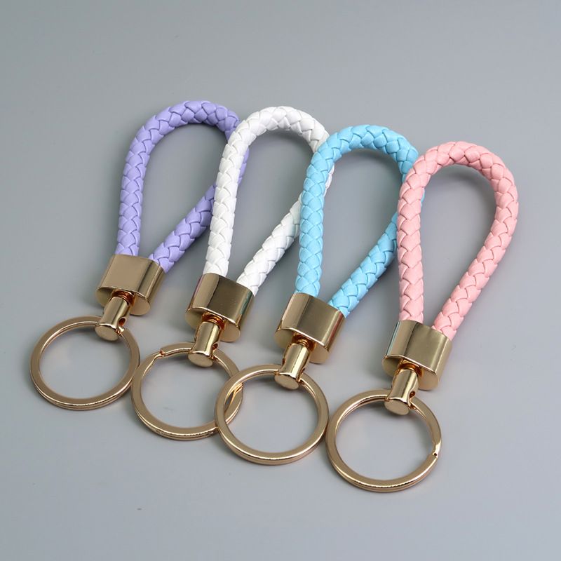 Braided Leather Cord Key Chain Zinc Alloy Button-end Key Ring Ring Car Key Hanging Accessory_voghion.com