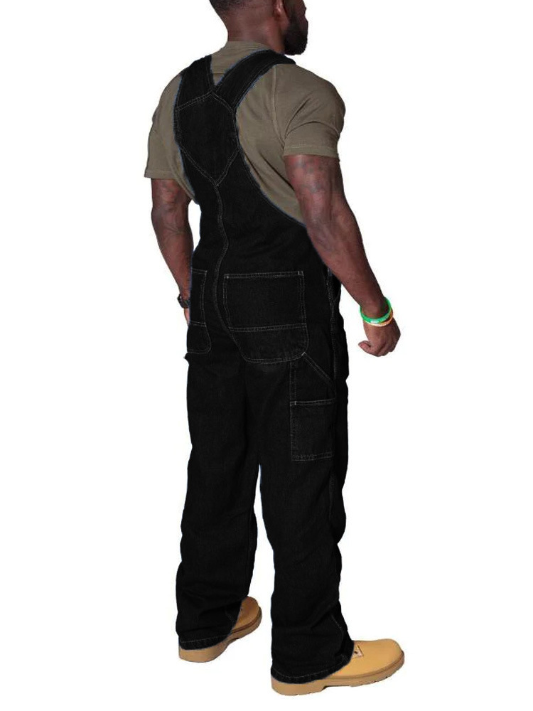 Barboteuse en jean à bretelles pour hommes, pantalon cargo en denim déchiré_voghion.com