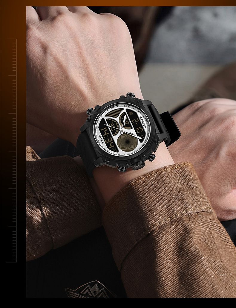 Men's Sports Watch With Dual Display, Luminous Hands, 50m Waterproof, Alarm, Stopwatch, Week & Date Outdoor Activities Dual Display Electronic Watch_voghion.com