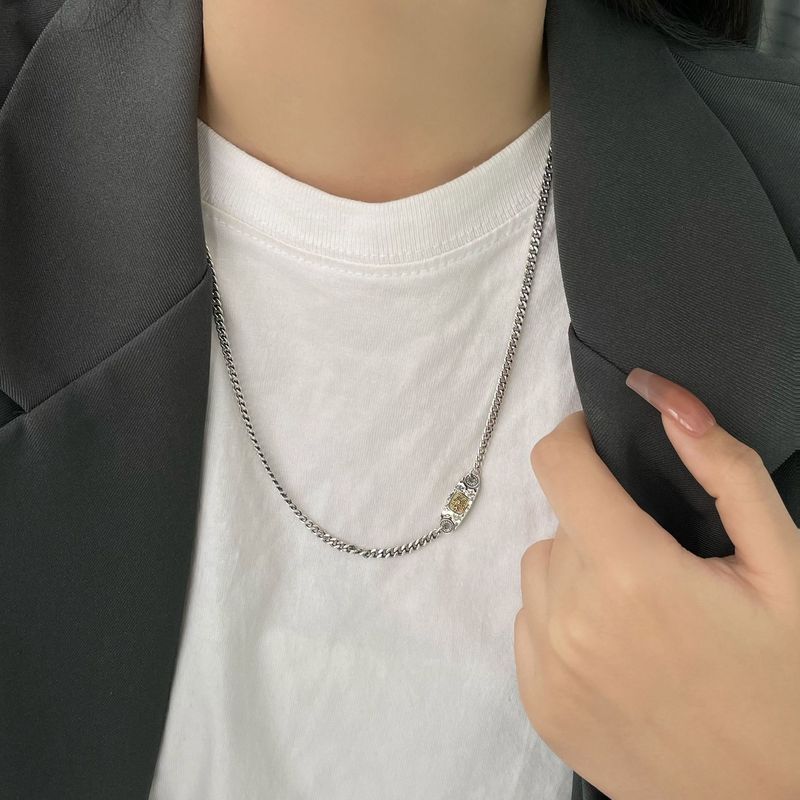 S Pure Silver Square Tag Zakiram Ethnic Necklace Heavy Craft Unisex Cuban Sideways Single Chain_voghion.com