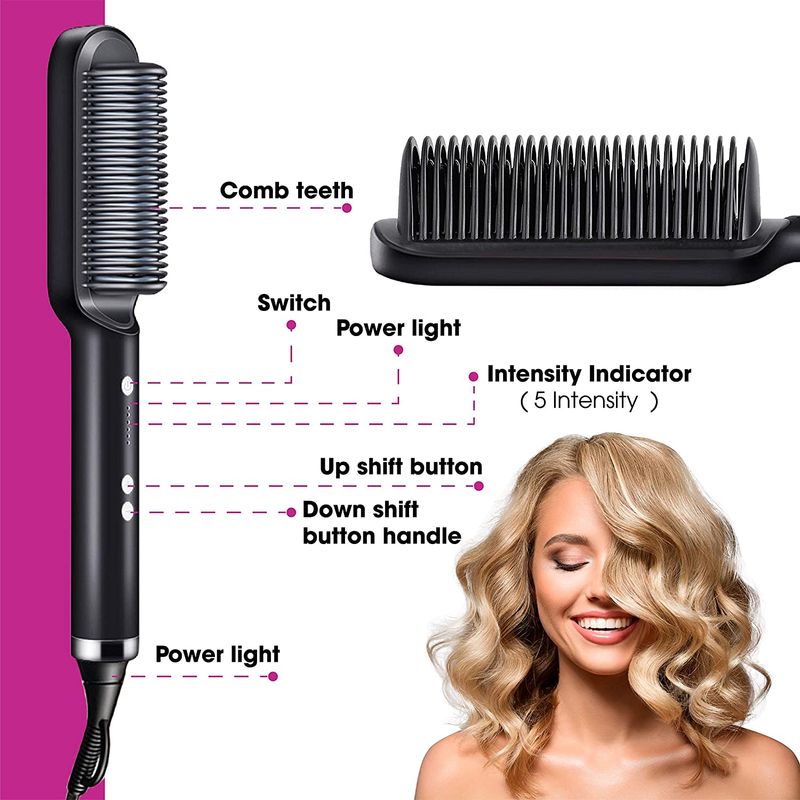 Piastra per capelli ionica multifunzionale, spazzola arricciacapelli a riscaldamento rapido, pettine arricciacapelli, pettine elettrico a riscaldamento rapido_voghion.com