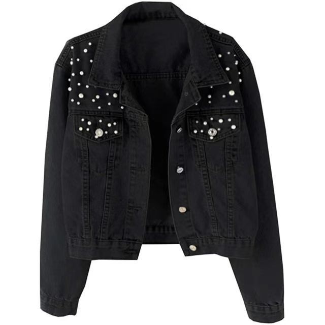 Giacca in denim per donna, stile pendolare europeo e americano, autunno e inverno, con top in perline e diamanti, giacca da donna_voghion.com