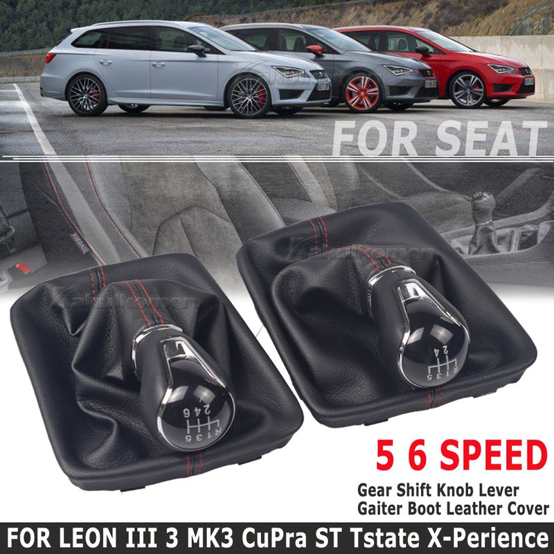 Leather Car Gear Shift Knob Lever Gaitor Boot Cover For Seat Leon III 3 2012 2013 2014 2015 2016 2017 5/6 Speed Manual_voghion.com
