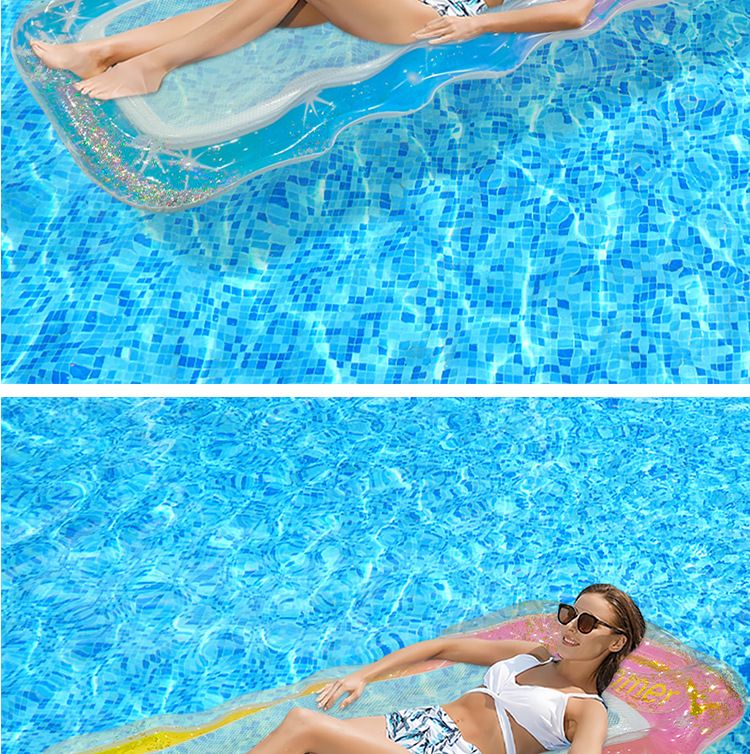 Gradient Transparent Mesh Floating Bed With Foldable Backrest - Inflatable Lounge Chair For Pool & Lake (Quick-Dry Heavy-Duty PVC Portable Design)_voghion.com