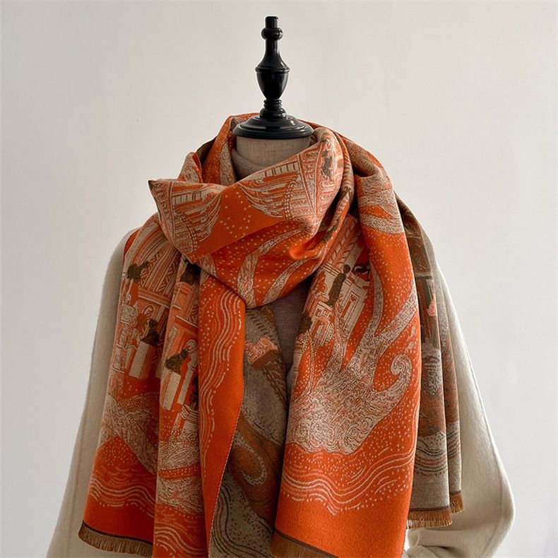 Sciarpa-scialle a torre in ferro architettonica per donna autunno inverno doppio uso oversize e versatile in cashmere_voghion.com