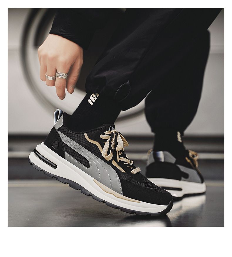 Sport color block con punta tonda e tendenza primaverile per scarpe da corsa casual basse da uomo, scarpe da studente con suola spessa_voghion.com