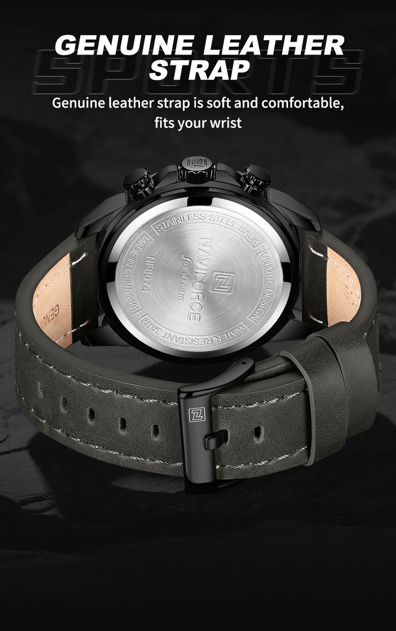 Man‘s Waterproof Quartz Timing Night Light Watch Business Leather Strap Watch Display Multi Functional Boy Wrist Watch_voghion.com