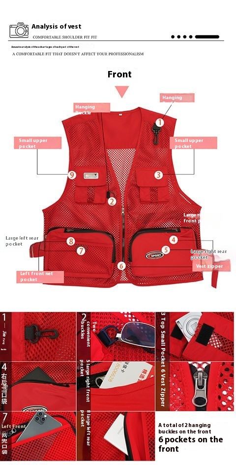 Sommer Dünne Outdoor Multi Tasche Casual Angeln Mesh Rucksack, Weste,_voghion.com