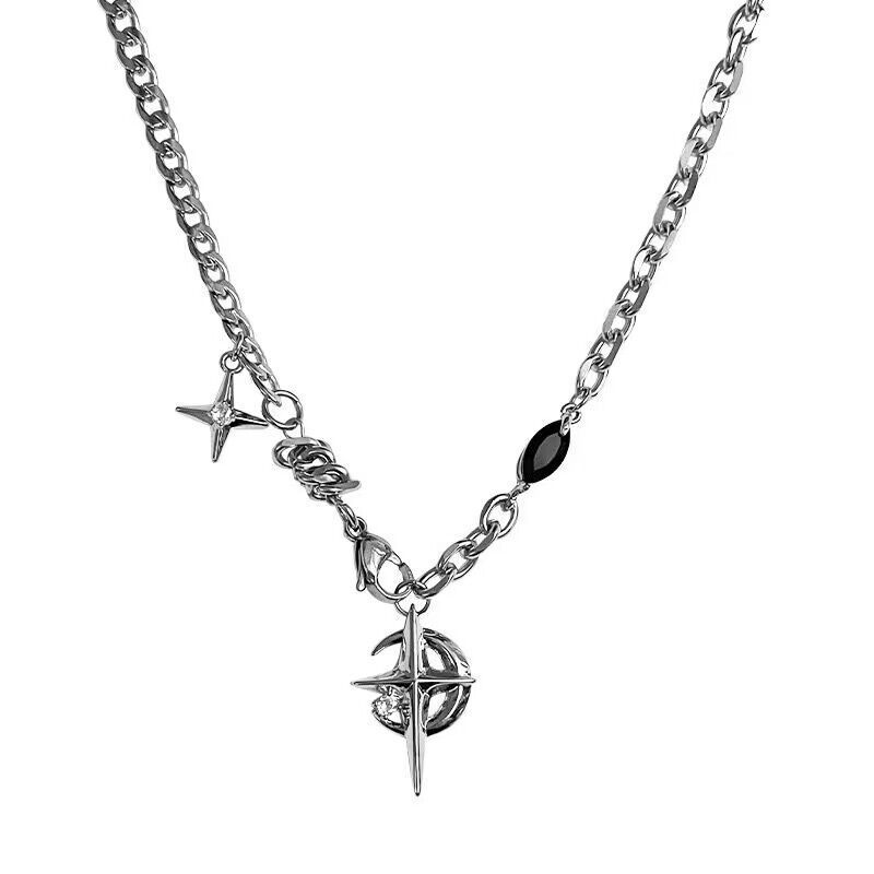 Titanstahl Black Star Hip-Hop Street Halskette Herren Nischendesign High-End Schlüsselbeinkette_voghion.com