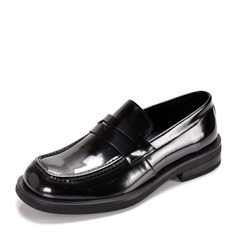 Unschlagbare Qualität Britische Casual Loafer, Handgefertigte Ein-Fuß-Schuhe aus glänzendem Leder mit runder Spitze und dicker Sohle, Business-Herrenschuhe_voghion.com