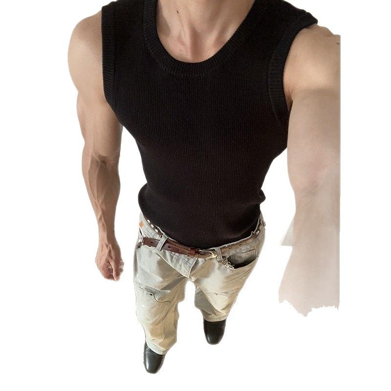 Gilet versatile American Basic tinta unita slim fit per uomo, stile semplice ed estivo, ampio, a coste, per fitness e sport giovanili_voghion.com