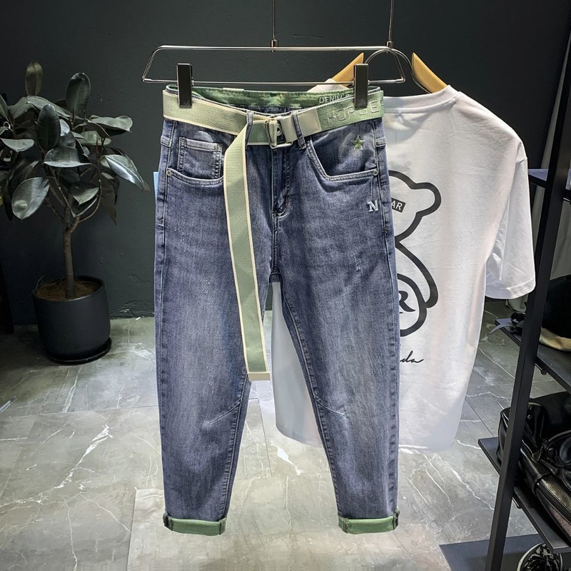 High quality cropped jeans men's new autumn elastic trend loose and versatile casual pants for men_voghion.com